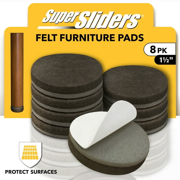 Super Sliders 1 inch Round Brown Felt Furniture Pads for Floor Protection 8 Pack