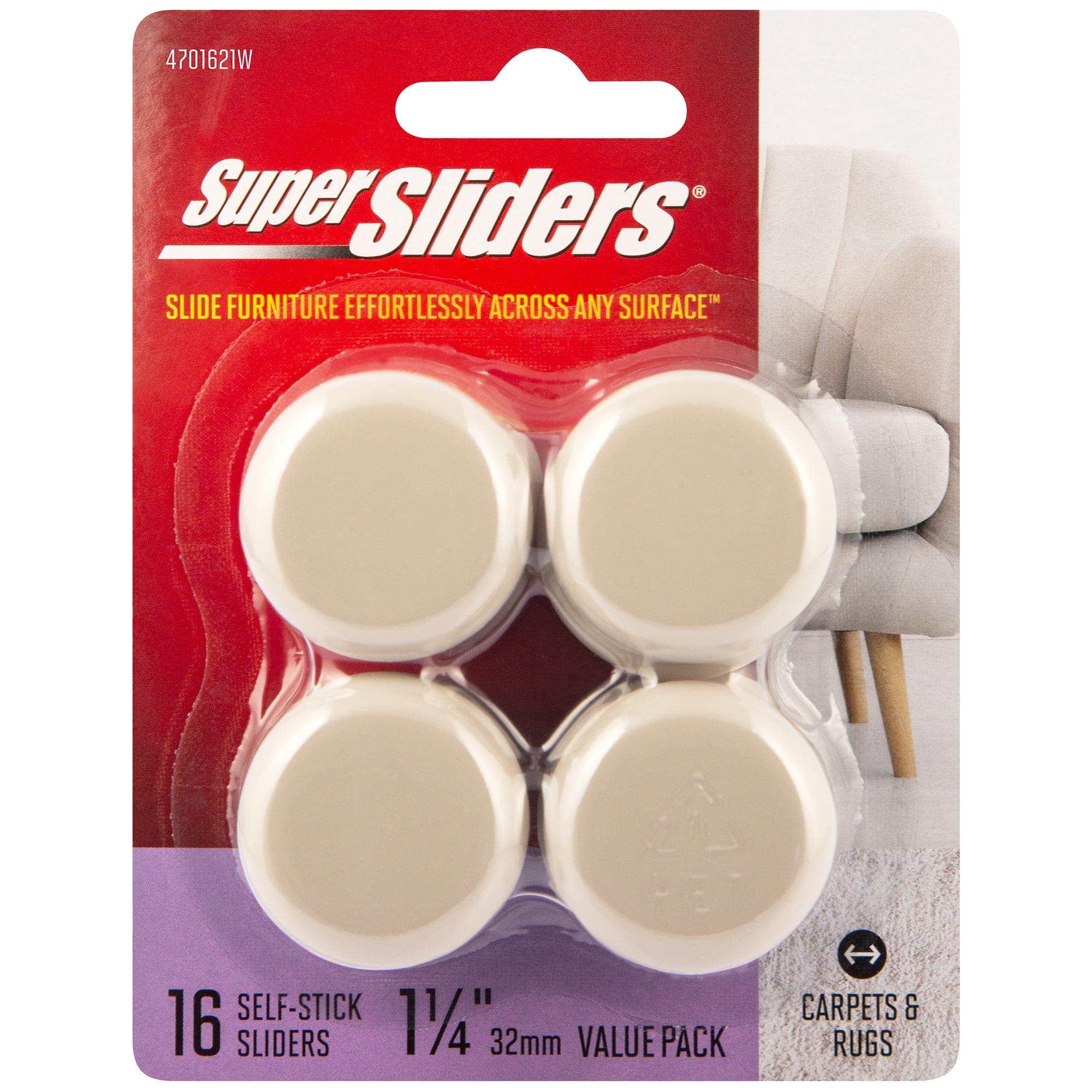 Super Sliders 11/4" Round Self Stick Furniture Sliders Beige, 16 Pack