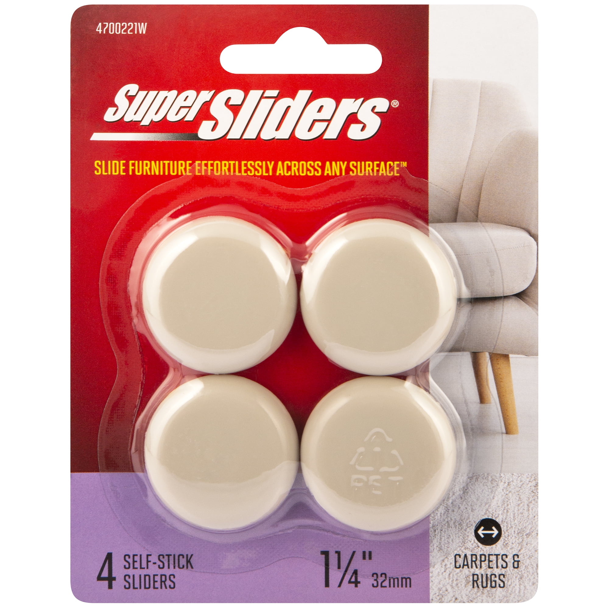 (2 pack) Super Sliders 11/4" Round Self Stick Furniture Sliders Beige