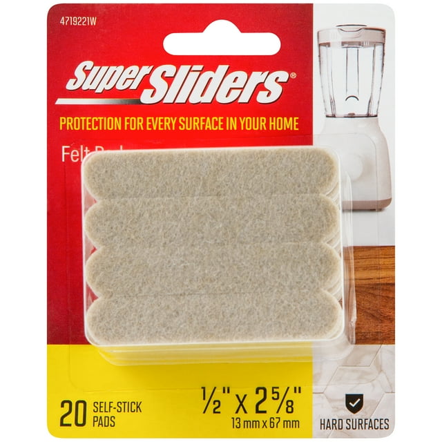 Super Sliders 1/2 x 25/8" Rectangle Self Stick Felt Furniture Pads