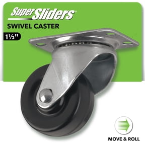 Super Sliders 1.5 inch Swivel Plate Caster with 360 Rotation, 40 lb Load Capacity, Non-Marking Black Rubber Wheel - 1 Pack