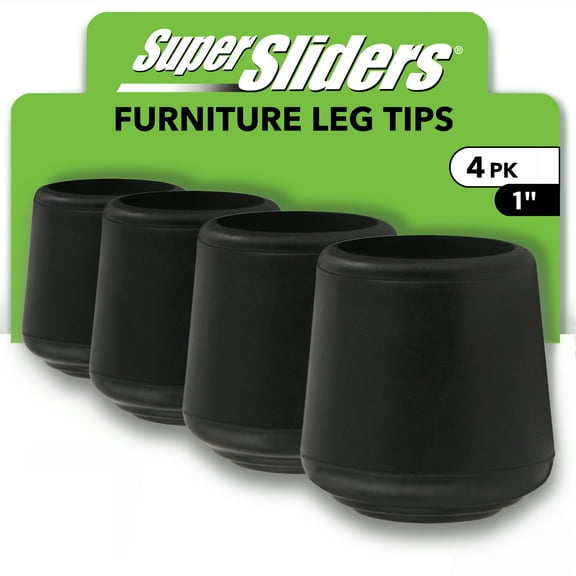 Super Sliders Non-Slip Rubber Furniture Leg Tips 1 inch 4 Pack Black