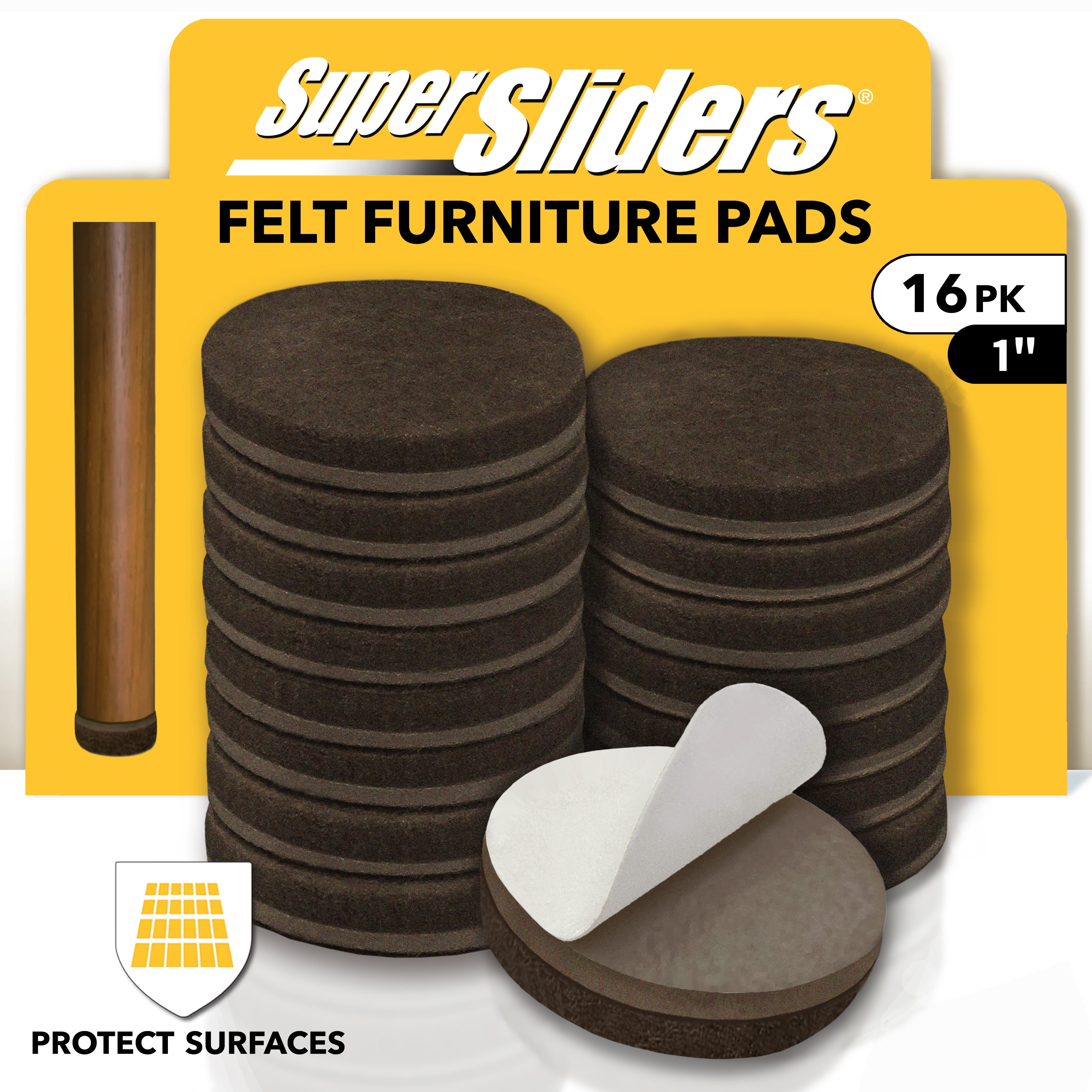 Super Sliders 1 Inch Brown Felt Furniture Pads for Chairs and Tables, Pack of 16