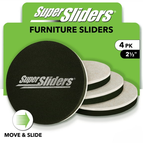 Super Sliders 2-1/2" Round Felt Furniture Sliders 4 Pack - Protect Floors & Move Furniture Easily