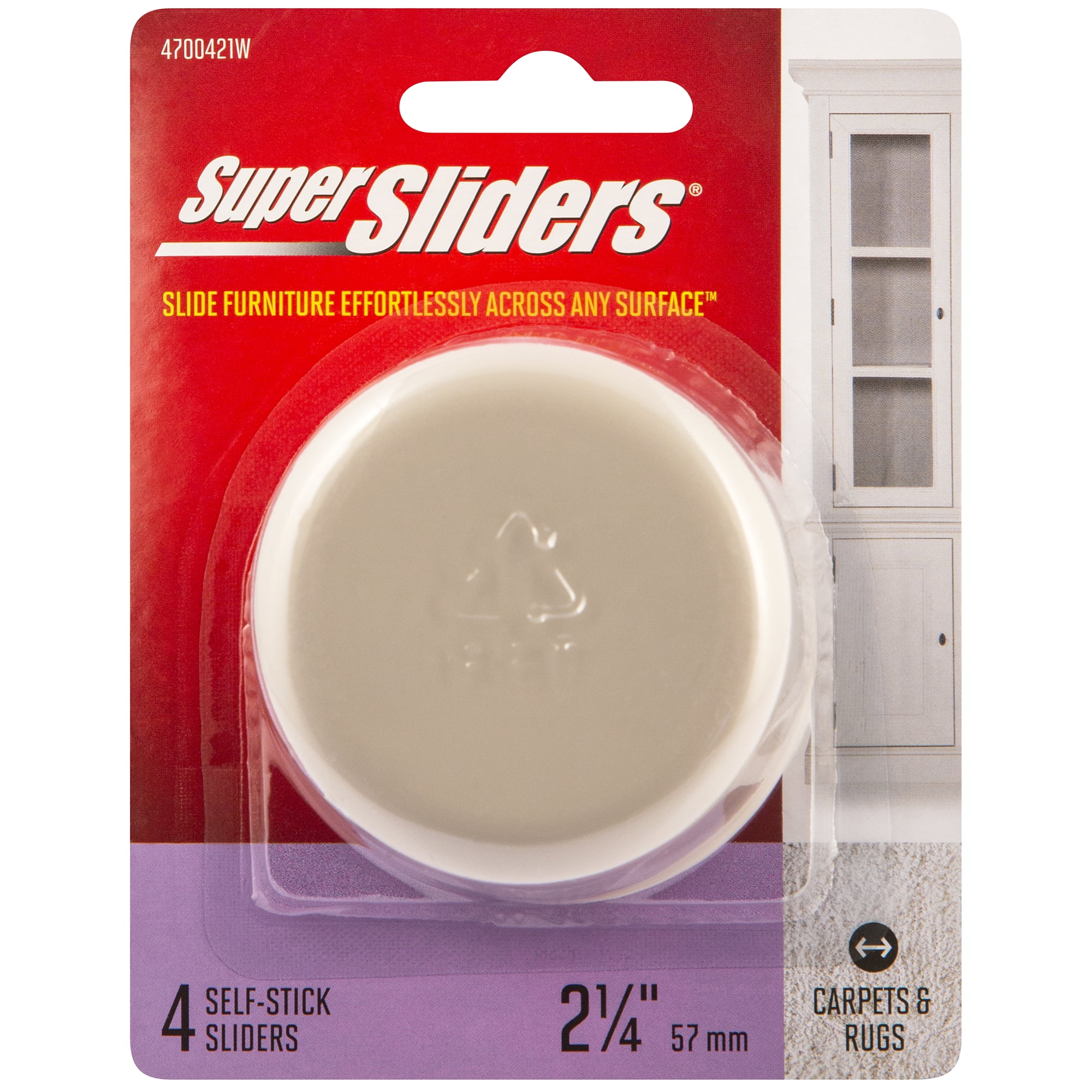Super Sliders. 21/4" Round Self Stick Furniture Sliders Beige, 4 Pack