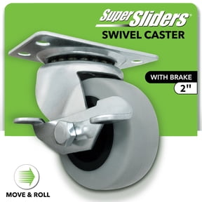 Super Sliders 2 inch Swivel Plate Caster with Side Brake 90 lb Load Capacity Thermoplastic Rubber (TPR), Non Marking  1-Pack