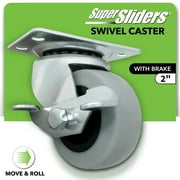 Super Sliders 2 inch Swivel Plate Caster with Side Brake 90 lb Load Capacity Thermoplastic Rubber TPR, Non Marking   1-Pack