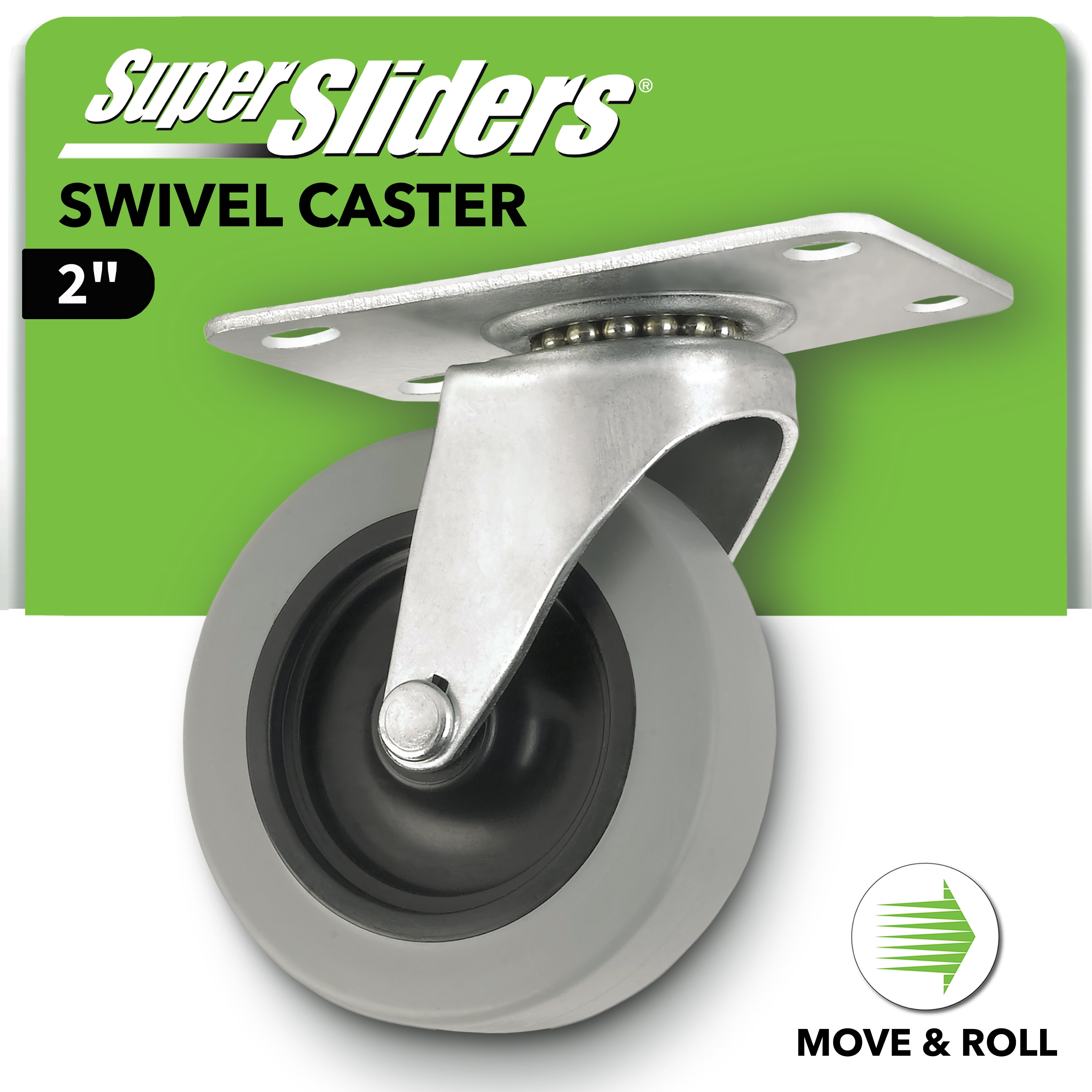 Super Sliders 2 inch Swivel Plate Caster 90 lb Load Capacity Thermoplastic Rubber (TPR), Non Marking – 1-Pack