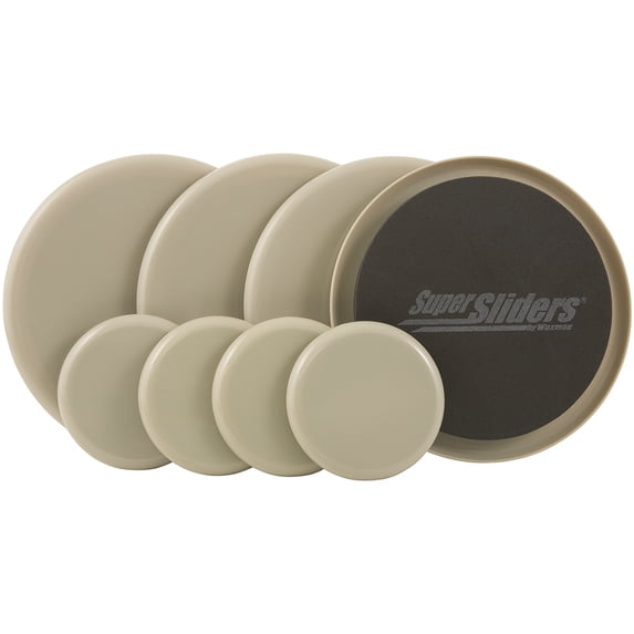 Super Sliders 3 1/2" & 7" Round Reusable Furniture Sliders for Carpet - Effortless Moving and Surface Protection, Beige (8 Pack)