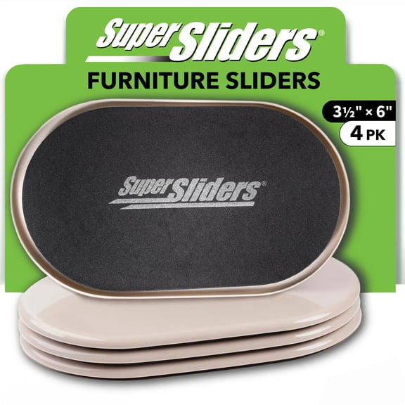 Super Sliders 3-1/2" x 6" Oval Furniture – 4 Pack, Smooth Plastic Sliders for Carpeted Surfaces (Beige)