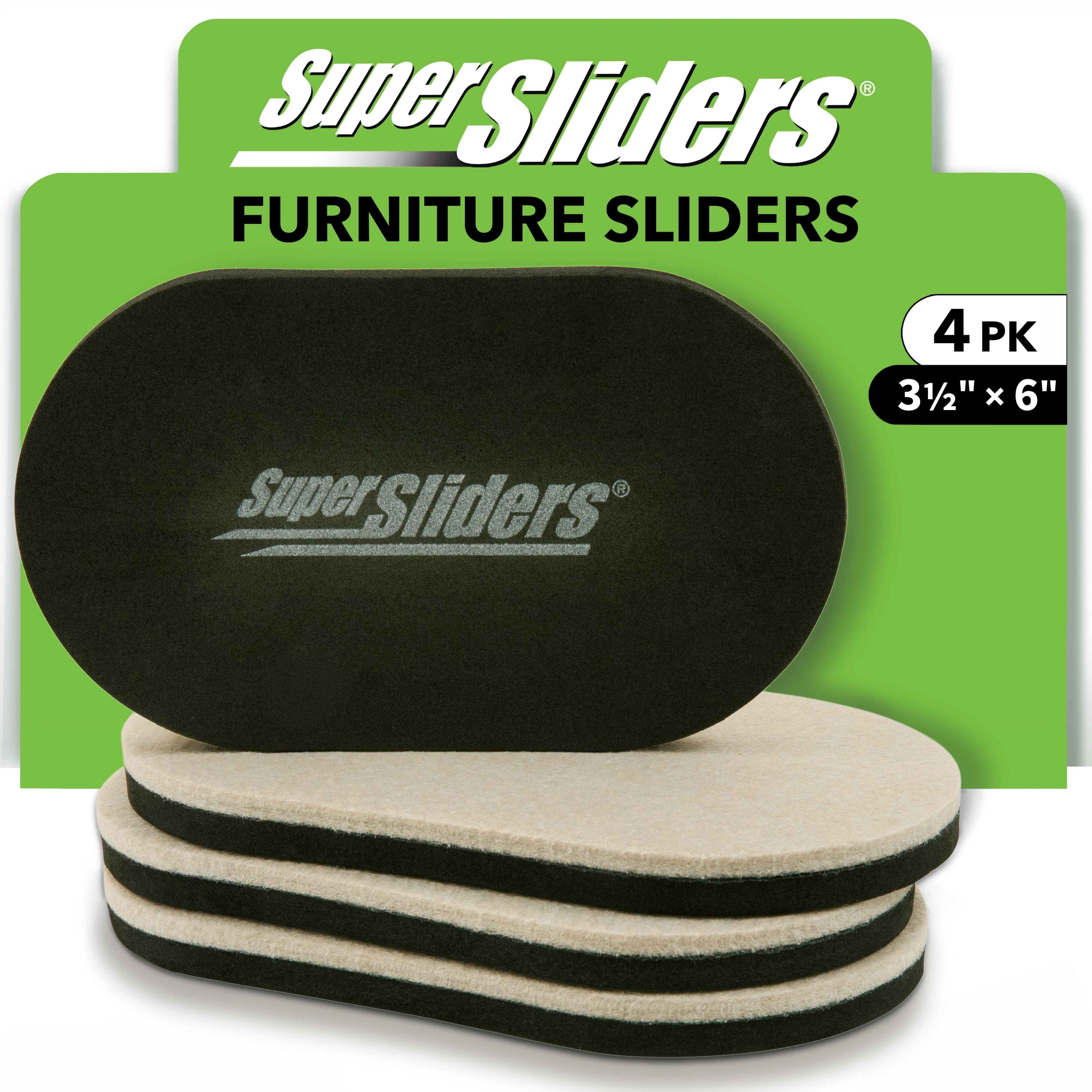 Super Sliders 3-1/2" x 6" Oval Furniture Sliders – 4 Pack, Smooth Gliding Pads for Hardwood Floors (Beige)