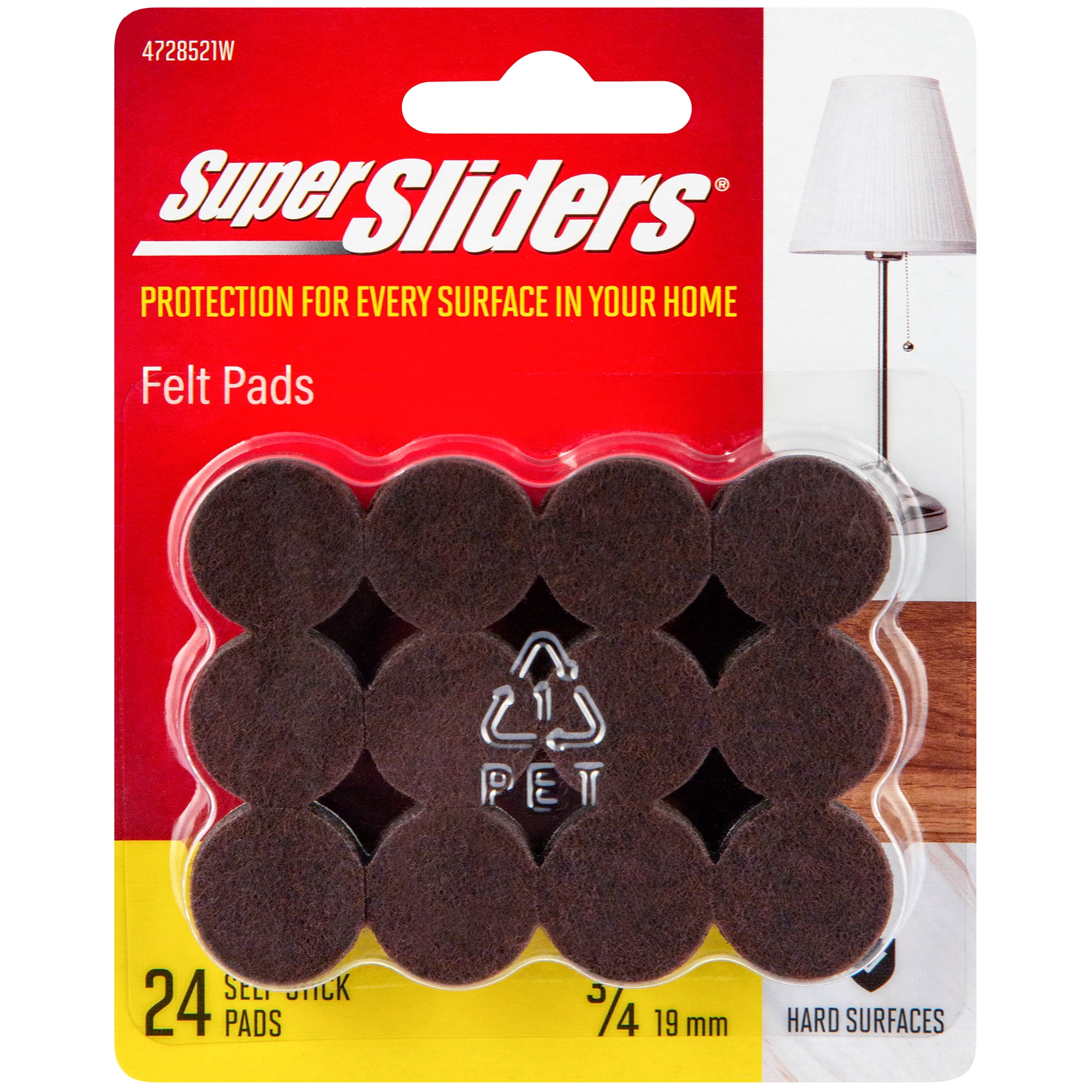 Super Sliders 3/4" Round Self Stick Felt Furniture Pads for Hardwood Brown, 24 Pack