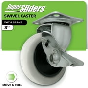 Super Sliders 3 inch Swivel Plate Caster with Side Brake 110 lb Load Capacity Thermoplastic Rubber TPR, Non Marking - 1-Pack