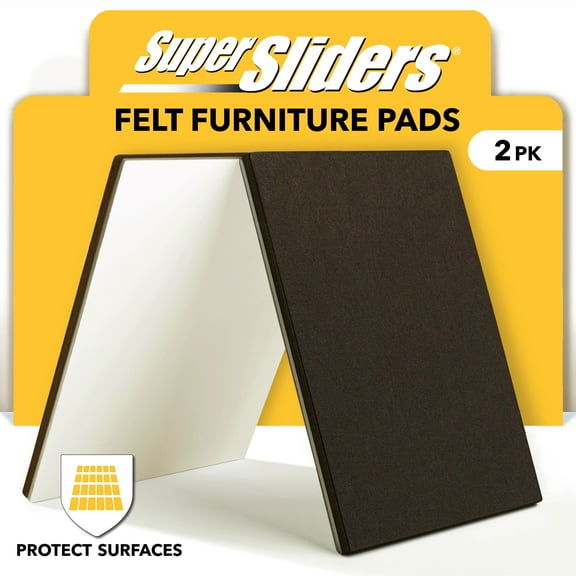 Super Sliders 4 x 6 Inch Rectangle Self Stick Felt Pads for Hardwood, Brown, 2 Pack