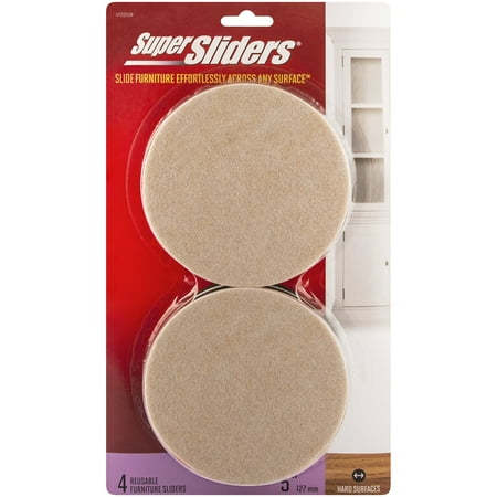 Super Sliders. 5 inch Round Felt Furniture Sliders Beige, 4 Pack