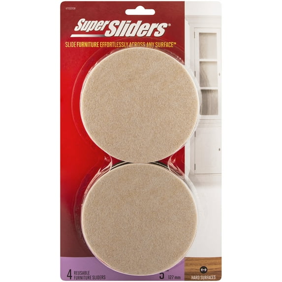 Super Sliders. 5 inch Round Felt Furniture Sliders Beige, 4 Pack