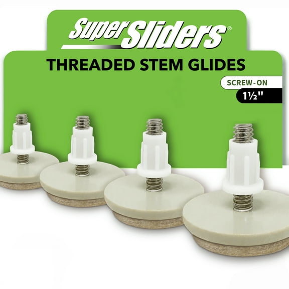 Super Sliders 1.5 inch Threaded Stem Felt Glides for Furniture Legs, Beige, 4-Pack