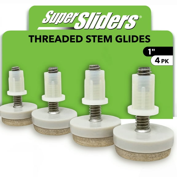 Super Sliders 1 inch Threaded Stem Felt Glides for Furniture Legs, Screw-On Floor Protectors for Hardwood and Tile – Beige, 4-Pack