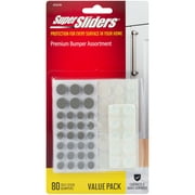 Super Sliders Assorted Round Self Stick Cabinet Bumper. Plastic, Clear/Gray, 80 Pack