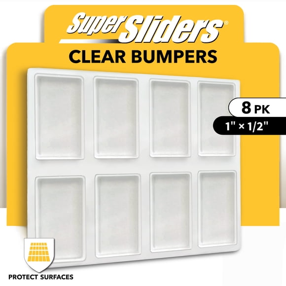 Super Sliders Clear Rectangular Bumpers 8 Pack, Adhesive Surface Protectors for Cabinets, Electronics and Decor, 1" x 1/2"