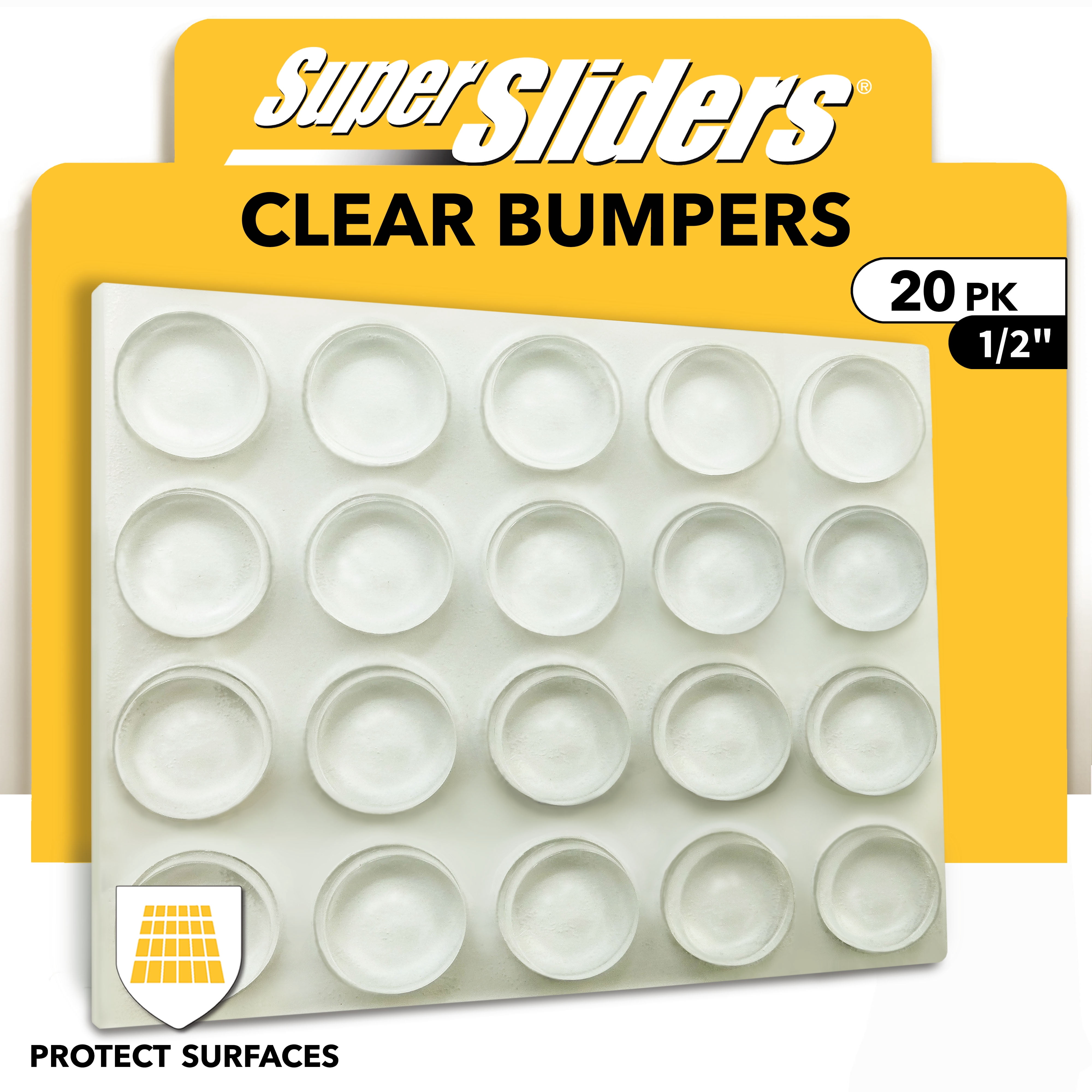 Super Sliders Clear Adhesive Bumpers 20 Pack - 1/2 Inch Round Protectors for Cabinets and Drawers