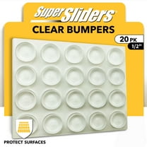 Super Sliders Clear Adhesive Bumpers, 20 Pack, 1/2" Round Surface Protectors for Cabinets, Drawers & Décor
