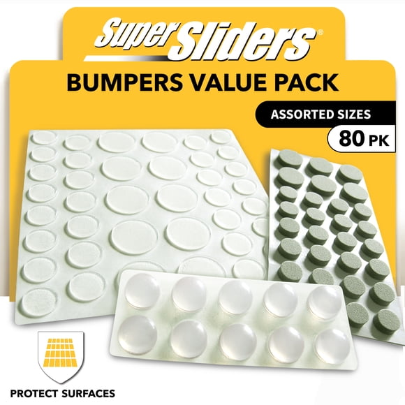 Super Sliders Bumpers Value Pack 80 Assorted Clear & Foam Surface Protectors for Cabinets, Drawers, Dcor & More