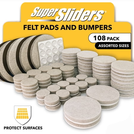 Super Sliders Felt Furniture Pads and Grippers, Beige, 108 Pieces, Assorted Sizes