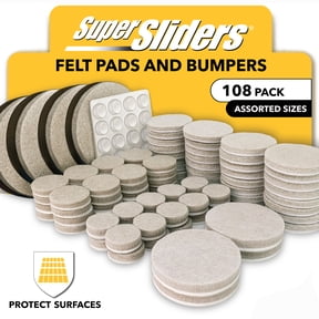 Super Sliders Felt Furniture Pads and Grippers, Beige, 108 Pieces, Assorted Sizes