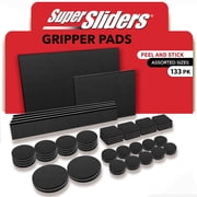 Super Sliders Non-Slip Furniture Gripper Pads, Peel and Stick, 133 Pack, Assorted Sizes, Black
