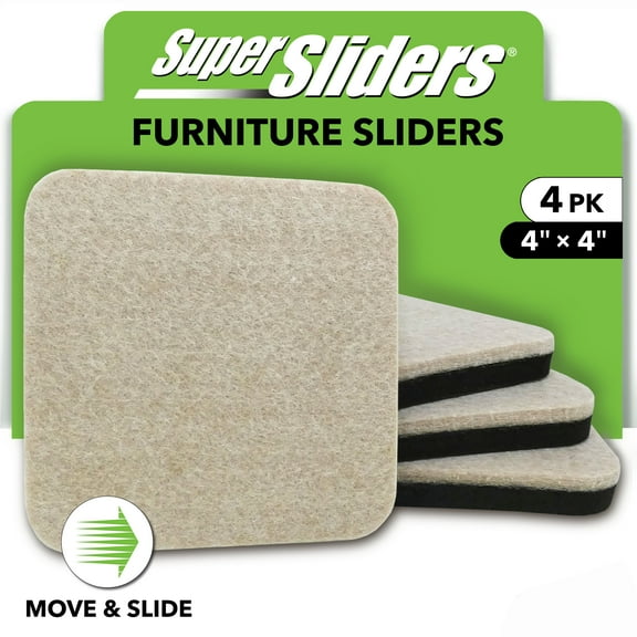 Super Sliders 4 in. x 4 in. Square Felt Furniture Sliders for Hard Floors – Make Furniture Moving Easy, Beige, 4 pack