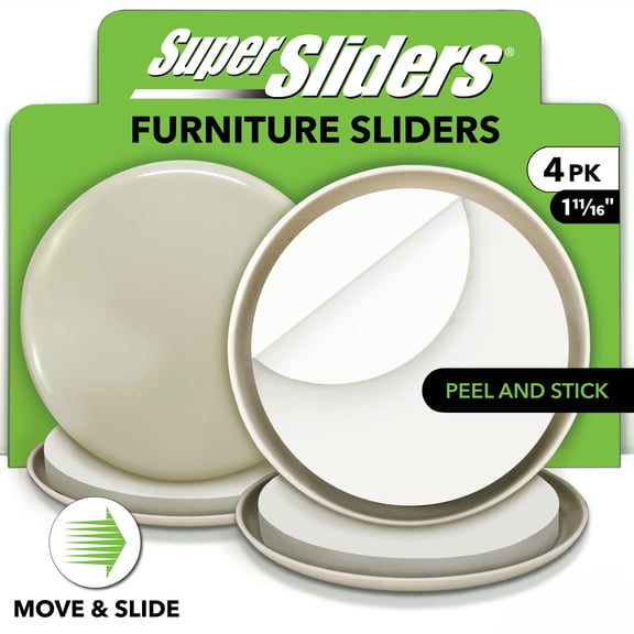 Super Sliders 1-11/16 inch Round Self stick for hard floors. Protects your Floors and Move Furniture with 1.68" Plastic Adhesive – 4 Pack, Beige