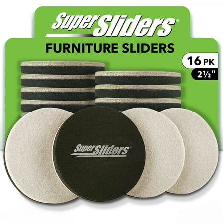Super Sliders 2½ Inch Round Felt Furniture Sliders for Hardwood and Tile Floors, 16 Pack, Beige
