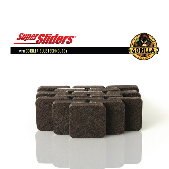 Super Sliders Super Sliders x Gorilla Glue 1 1/2" Square Felt Pads for Hardwood, Brown (16 Pack)