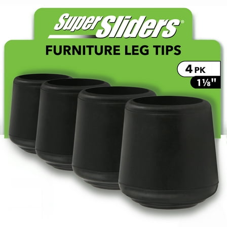 Super Sliders 1-1/8 in. Non Slip Rubber Furniture Leg Tips, 4-Pack, Black