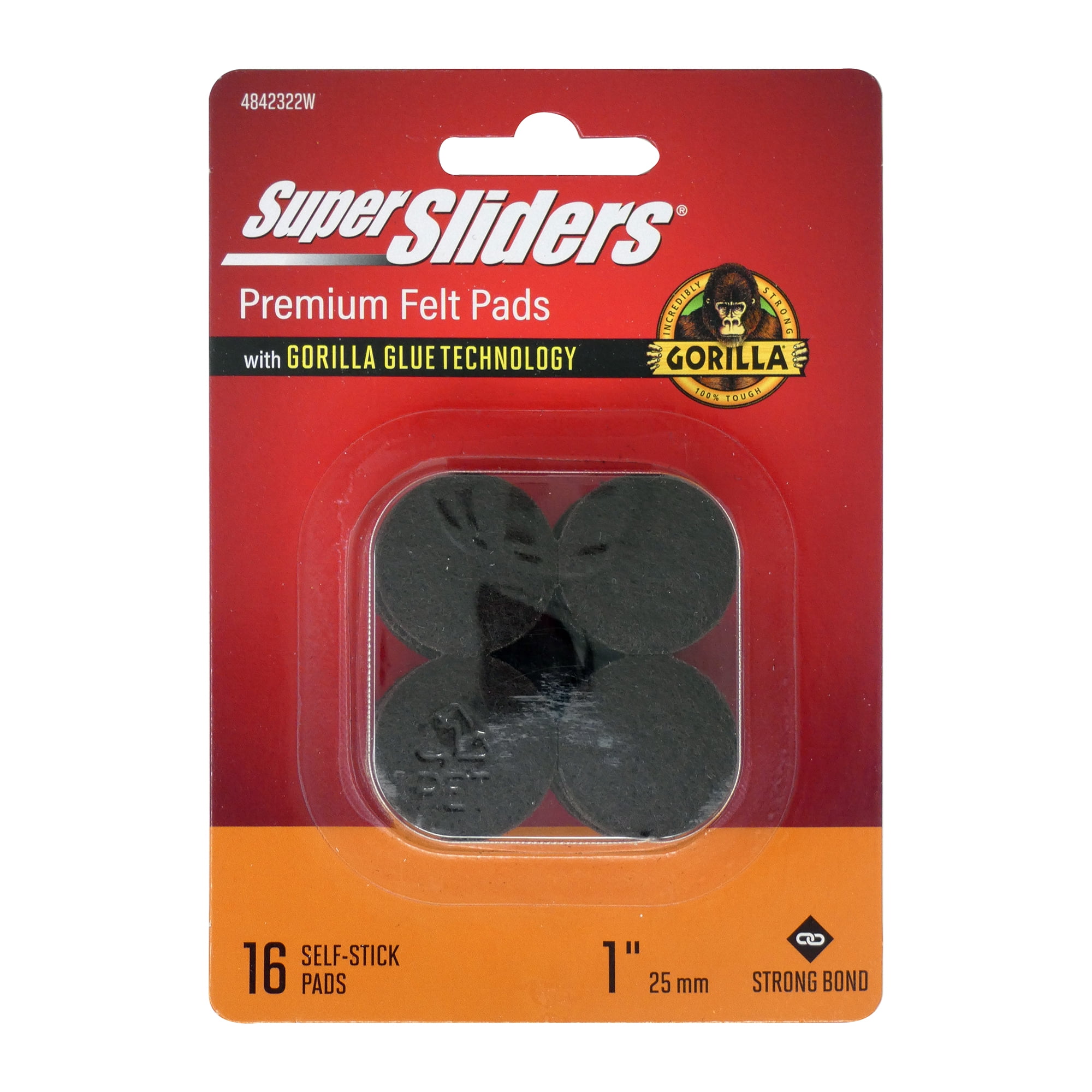 Super Sliders With Gorilla Glue Technology 1' Felt Pads Round Brown (16
