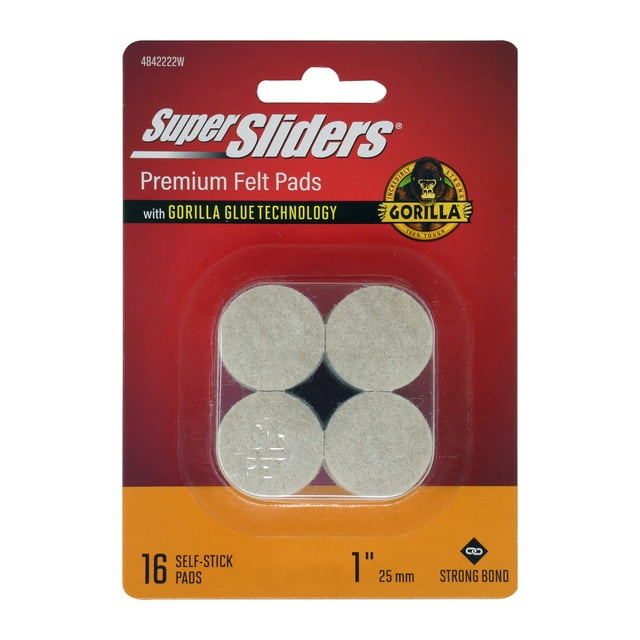Super Sliders With Gorilla Glue Technology 1" Felt Round Oatmeal 16 Pc