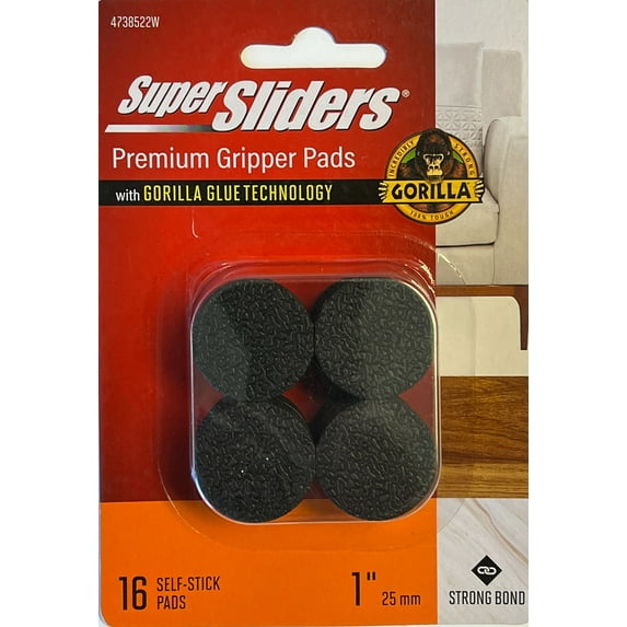Super Sliders With Gorilla Glue Technology. 1 inch Round Black Rubber Gripper Pads. 16PC