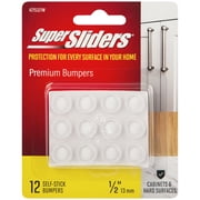 Super Sliders. size: 1/2" Round Self Stick Cabinet Bumpers Plastic, Clear, 12 Pack