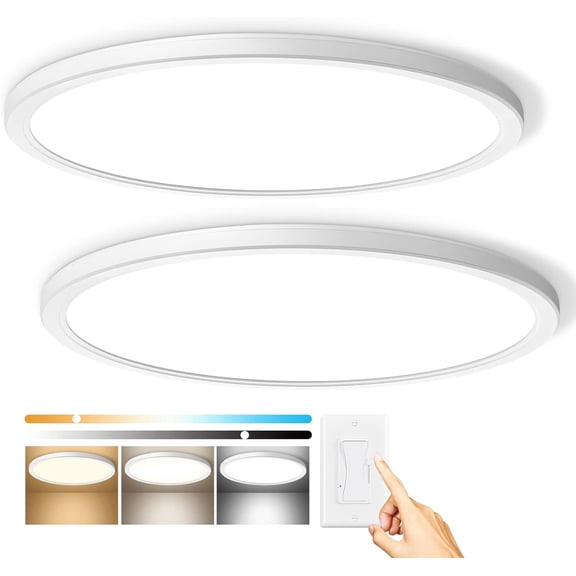 Super Slim 3200LM 12Inch LED Ceiling Lights Flush Mount, Dimmable 3000K 4500K 6000K CCT, Low Profile Surface Mount Light Fixtures, 24W Thin Flat LED Panel Lights for Bedroom Bathroom Kitchen, 2 Packs