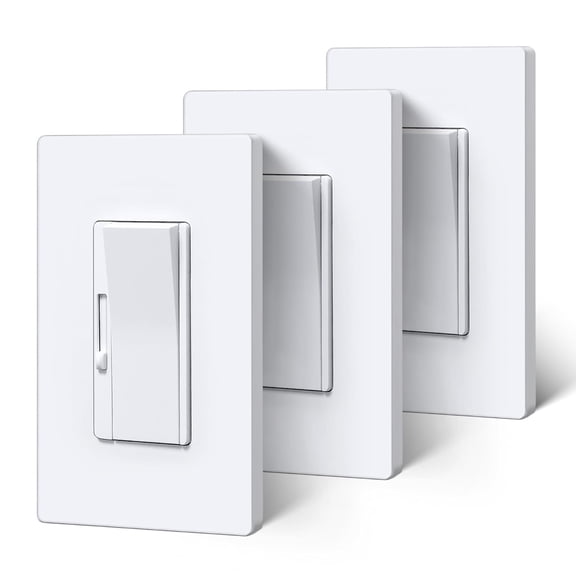 Super Slim Dimmer Light Switch, Quiet Rocker, Max 300W LED, CFL, 600W Incandescent, Single Pole or 3 Way Dimmable Switch with Screwless Wallplate, ETL Listed, 3 Pack, White