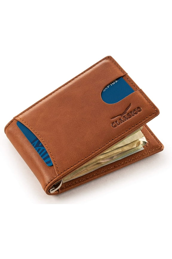 Super Slim RFID Leather Wallet For Men Cardholder & Money Clip Inside Perfect For Travel & Front Pocket Use (California Dessert)