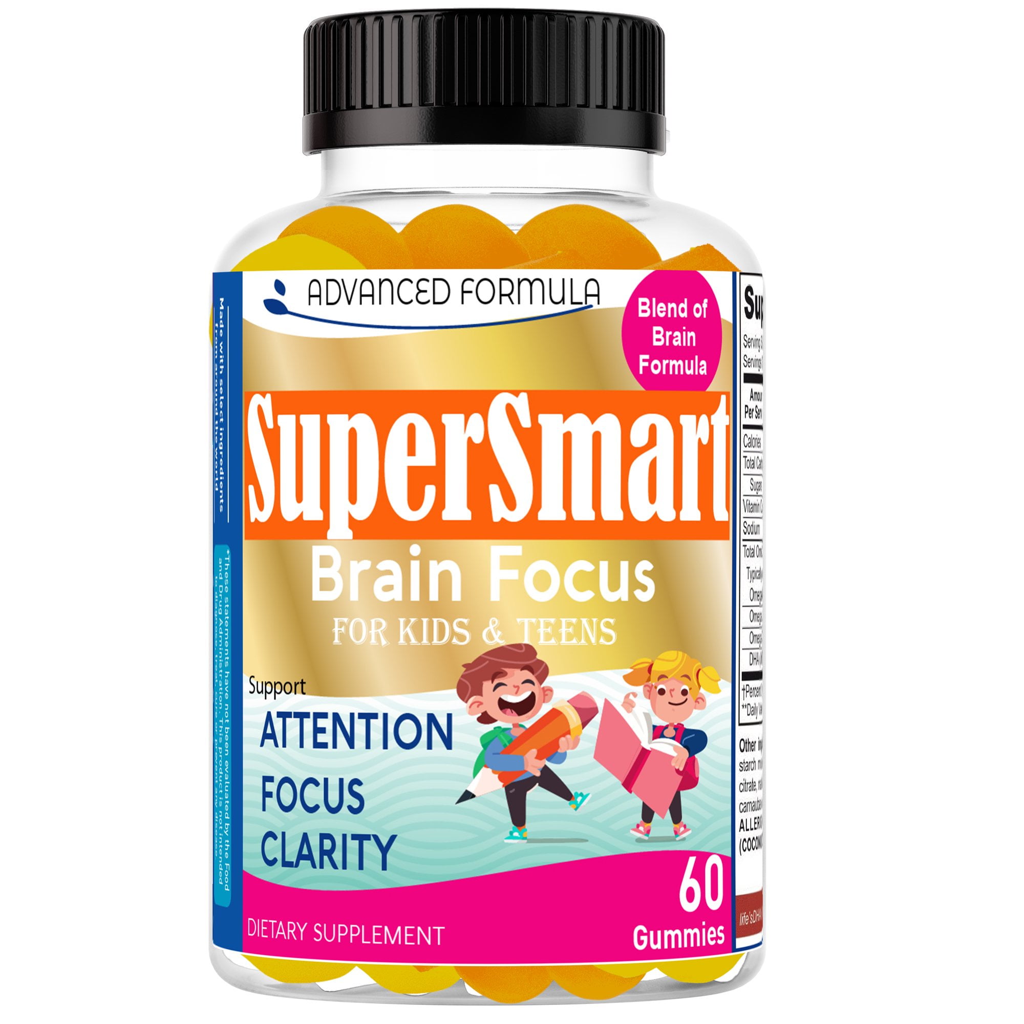 Super Smart Brain Focus Gummies for Kids & Teens, Focus Vitamins for