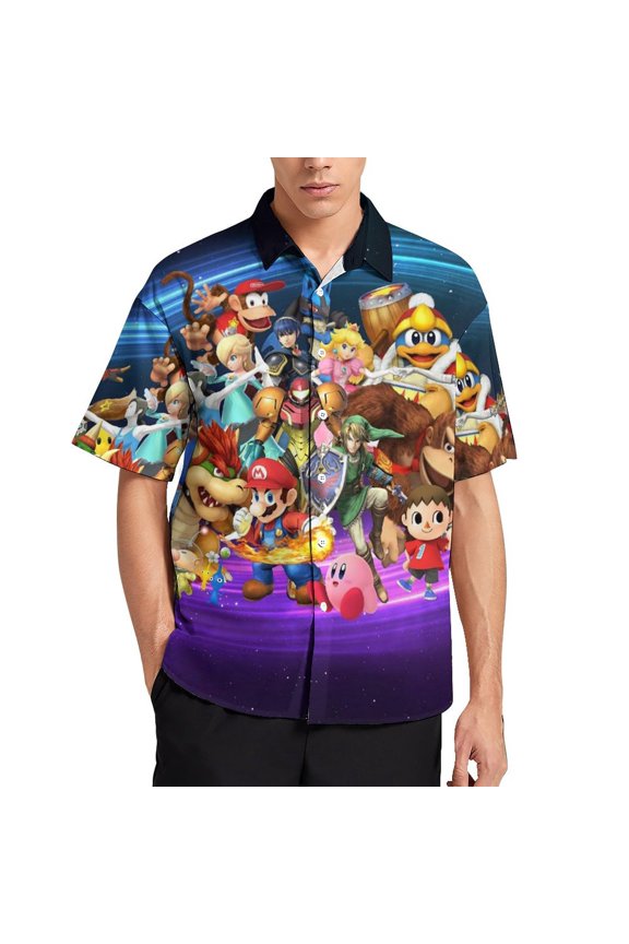 Super Smash Bros Men's Hawaiian Shirt Short Sleeve Casual Summer Beach Aloha Shirt Button Down Hawaii Shirts