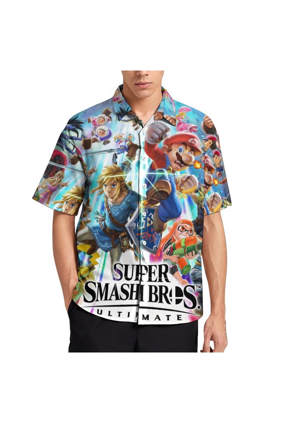 Super Smash Bros Men's Hawaiian Shirt Short Sleeve Casual Summer Beach Aloha Shirt Button Down Hawaii Shirts