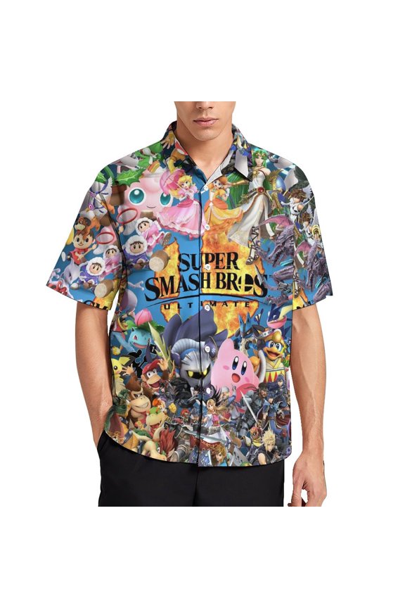 Super Smash Bros Men's Hawaiian Shirt Short Sleeve Casual Summer Beach Aloha Shirt Button Down Hawaii Shirts