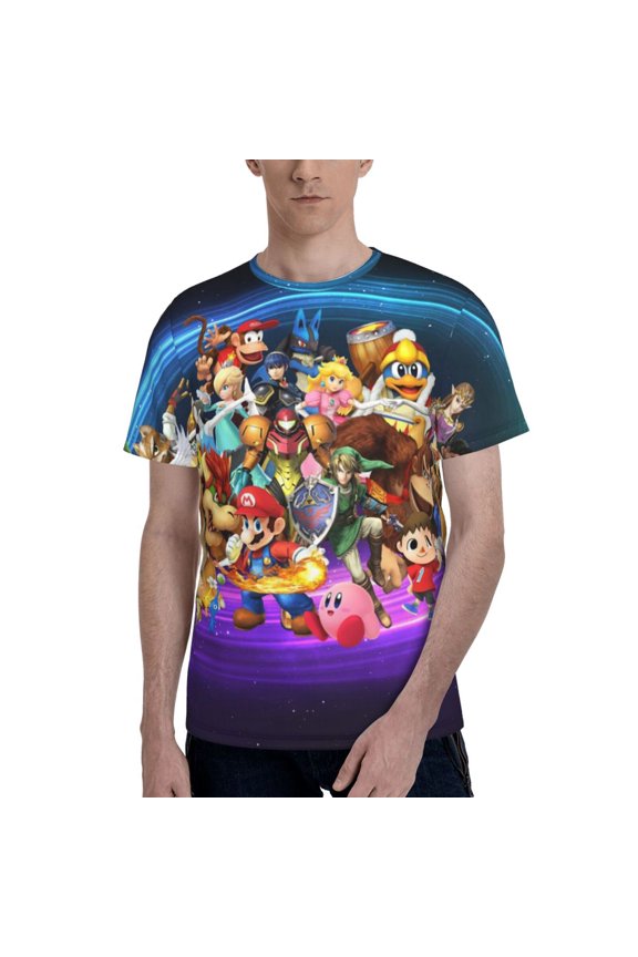Super Smash Bros Mens 3d Graphic Print Shirts Casual Short Sleeve Tee Shirts