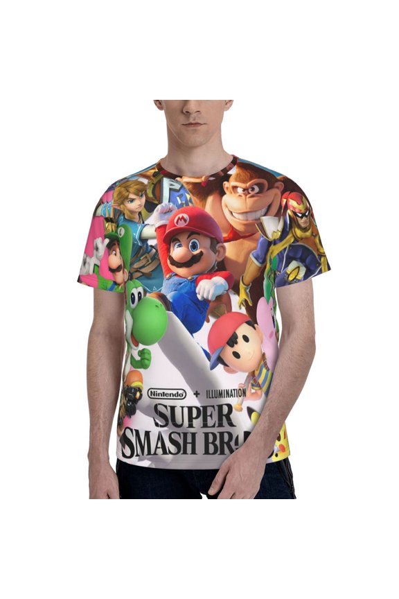 Super Smash Bros Mens 3d Graphic Print Shirts Casual Short Sleeve Tee Shirts
