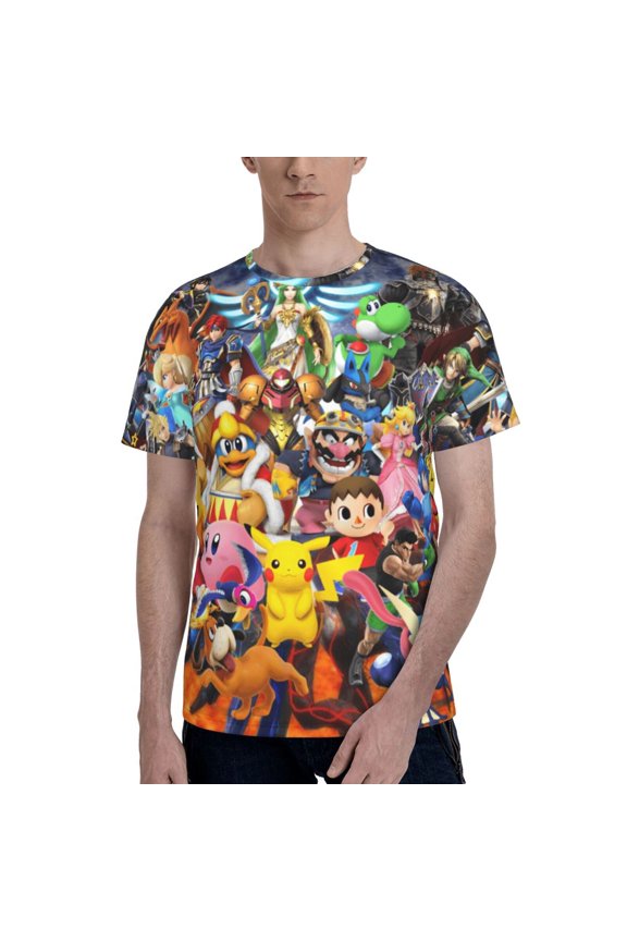 Super Smash Bros Mens 3d Graphic Print Shirts Casual Short Sleeve Tee Shirts