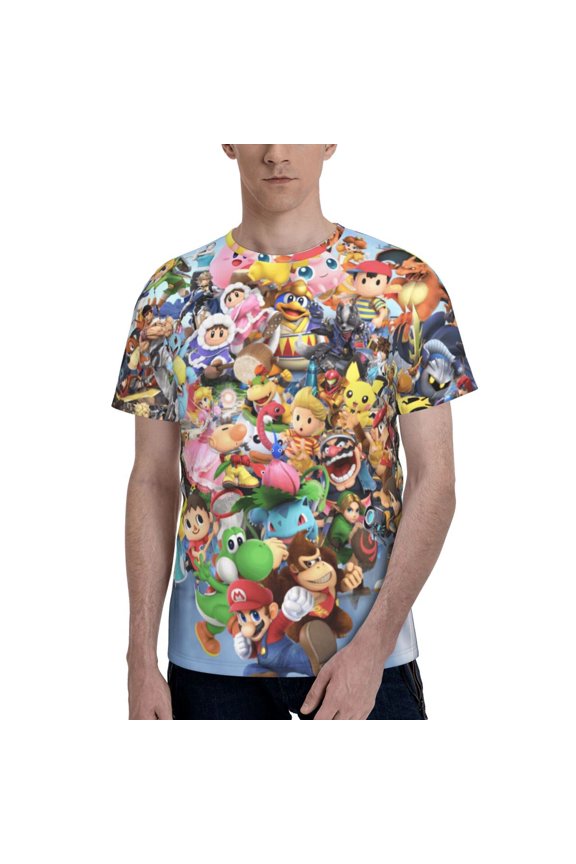 Super Smash Bros Mens 3d Graphic Print Shirts Casual Short Sleeve Tee Shirts